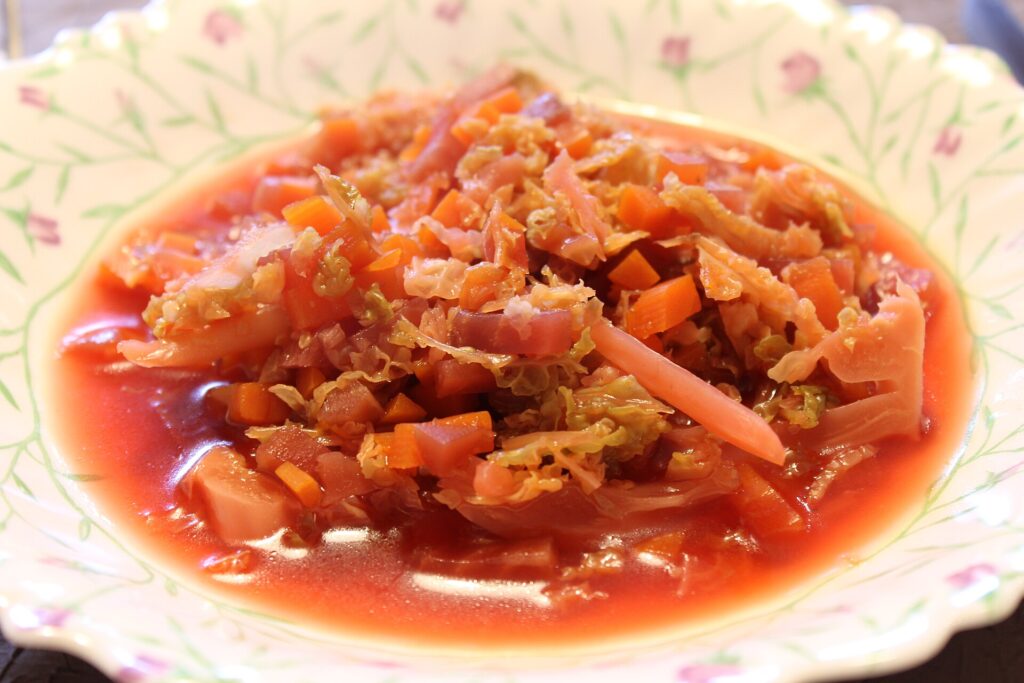 Borscht served in a bowl